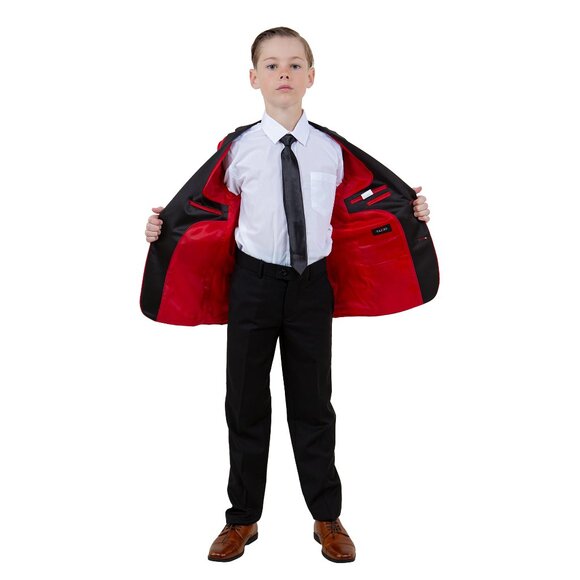 Boys 4pc Red Suit Set Slim-Fit w/ Tuxedo Look by Tazzio - Picture 4 of 4
